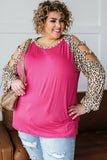 Plus Size Ladder Hollow-out Cheetah Sleeve Top