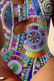 Boho Tribal Print Cut-out One-piece Swimsuit