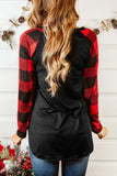 Sequined Pocket Plaid Raglan Black Top