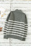 Striped Turtleneck Long Sleeve Sweater with Buttons