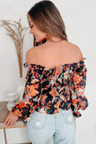 Black Off The Shoulder Smocked Floral Top