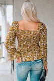 Yellow Square Neck Smocked Floral Top