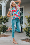 Floral Print Frilled Neck Ruffled Sleeve Top