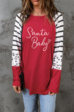 Christmas Santa Baby Graphic Striped Leopard Sleeves Top