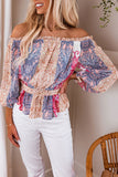 Multicolor Bohemian Floral Print Off Shoulder Blouse