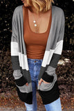 Gray Open Front Colorblock Cardigan with Pockets