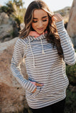 Striped Cowl Neck Hoodie with Pocket