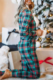 Plaid Print Long Sleeve Top and Drawstring Joggers Pajama Set