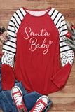 Christmas Santa Baby Graphic Striped Leopard Sleeves Top