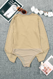 Khaki Rhinestone Surplice V Neck Long Sleeve Bodysuit