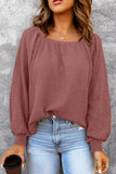 Scoop Neck Puff Sleeve Waffle Knit Top