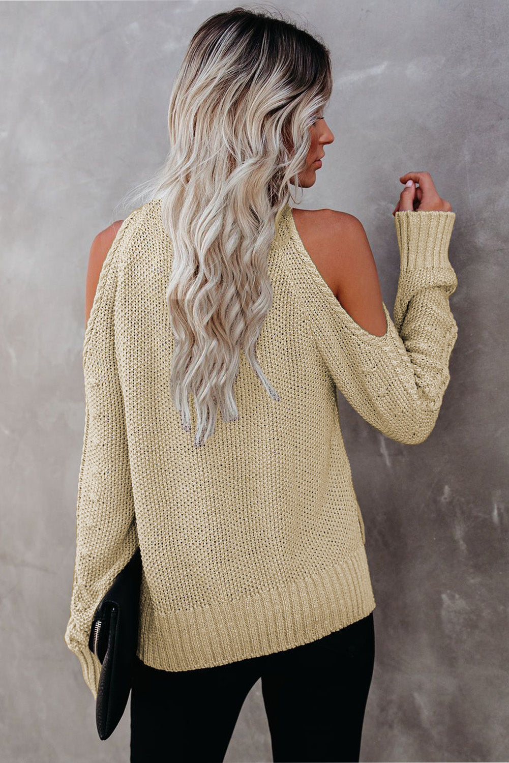 Cold Shoulder High Neck Knitted Sweater ALELLY