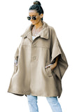 Khaki Snap Button Turn-down Collar Cape Coat