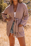 Robe Style Rib Knit Pocketed Cardigan with Belt