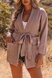 Robe Style Rib Knit Pocketed Cardigan with Belt