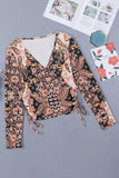 Baroque Print Wrap V Neck Long Sleeve T Shirt