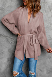 Robe Style Rib Knit Pocketed Cardigan with Belt