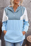 Color Block Zipper Long Sleeve Hoodie with Pocket