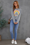 Rainbow Letter Print Crew Neck Graphic Sweatshirt