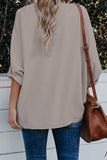 V Neck 3/4 Sleeve High Low Hem Shirt