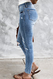 High Rise Button Fly Distressed Slim-fit Jeans