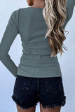 Scoop Neck Buttoned Front Long Sleeve Knitted Top