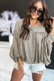 Floral Print Kimono Sleeve Ruched Blouse