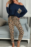 Casual Long Sleeve Leopard Pants Loungewear Set