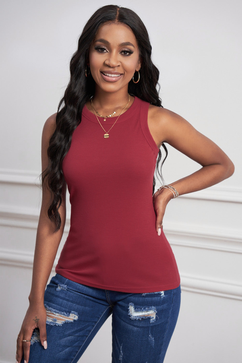 Solid White Round Neck Ribbed Tank Top – ALELLY