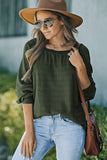 Scoop Neck Puff Sleeve Waffle Knit Top