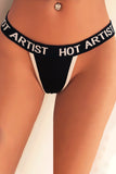 Letters Print Waist Black Women Thong