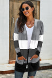 Gray Open Front Colorblock Cardigan with Pockets