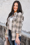 Khaki Chest Pocket Plaid Pattern Long Sleeve Shirt