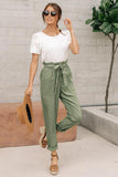 Paper Bag Elastic Waistband Casual Pants