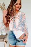 Sky Blue Floral Surplice Wide Sleeve Bodysuit