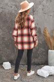 Turn down Neck Plaid Pocket Button Closure Coat