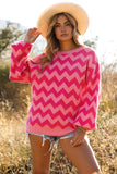 Bi-color Zigzag Lantern Sleeve Knit Sweater