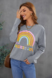 Rainbow Letter Print Crew Neck Graphic Sweatshirt