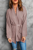 Robe Style Rib Knit Pocketed Cardigan with Belt