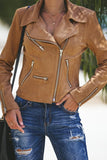 Khaki Zipped Notch Collar Short Jacket