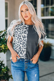 Leopard Block Patchwork Roll-up Sleeve T-shirt