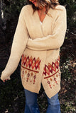 Beige Boho Inspired Geometric Aztec Pattern Knit Cardigan