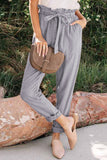 Paper Bag Elastic Waistband Casual Pants