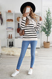 Striped Turtleneck Long Sleeve Sweater with Buttons