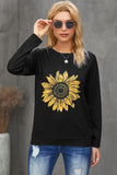 Sunflower Print Black Knit Top