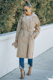 Khaki Runway Style Belted Long Trench Coat