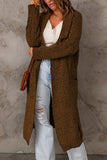 Brown Shawl Collar Belted Knitted Long Sweater