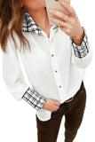 Turn-down Collar Button Plaid Splicing Shirt