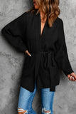 Robe Style Rib Knit Pocketed Cardigan with Belt