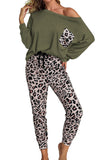 Casual Long Sleeve Leopard Pants Loungewear Set